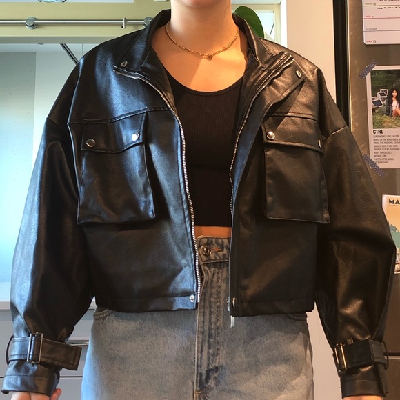 Faux Leather Cropped Jacket, brand Cider, size S - Picture 2 of 4